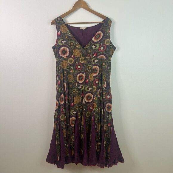 MAGIC 1X Boho Sleeveless Cotton Dress Purple Multicolor Midi India Festival - Picture 1 of 10